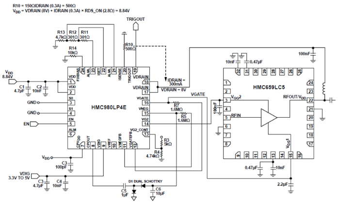 Application Circuit for Biasing the HMC659LC5 with the HMC980LP4E.png