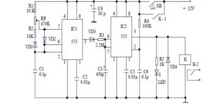 Long-delay circuit consisting of two 555 time-based circuits.jpg