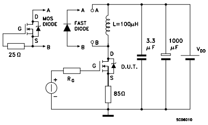 IRF640 Test Circuit For Inductive Load Switching And Diode Recovery Times.png