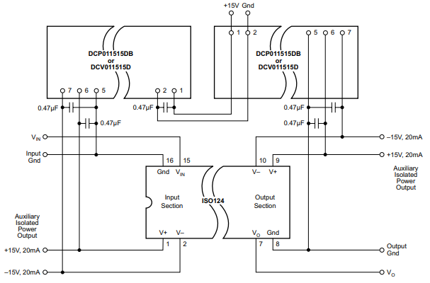 Typical ApplicationPowered ISO Amplifier With Three-Port Isolation Schematic.png Typical ApplicationPowered ISO Amplifier With Three-Port Isolation Schematic.png