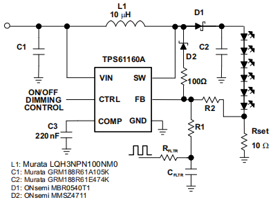 Li-Ion Driver for 6 White LEDs With External PWM Dimming Network.png Li-Ion Driver for 6 White LEDs With External PWM Dimming Network.png