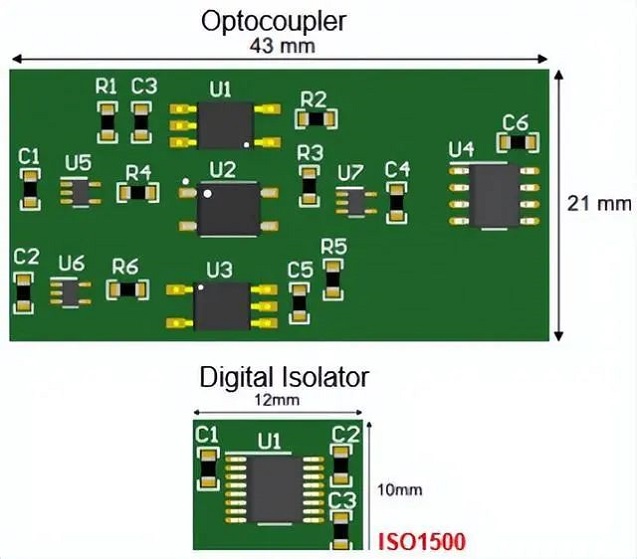 Figure. 4 PCB Comparison between RS-485 Discrete and Fully Integrated Isolation Schemes.jpg