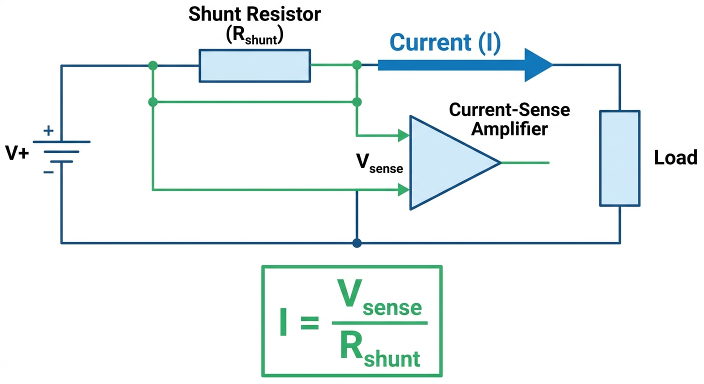 Schematic diagram explaining how a shunt resistor measures current through voltage drop.jpg Schematic diagram explaining how a shunt resistor measures current through voltage drop.jpg