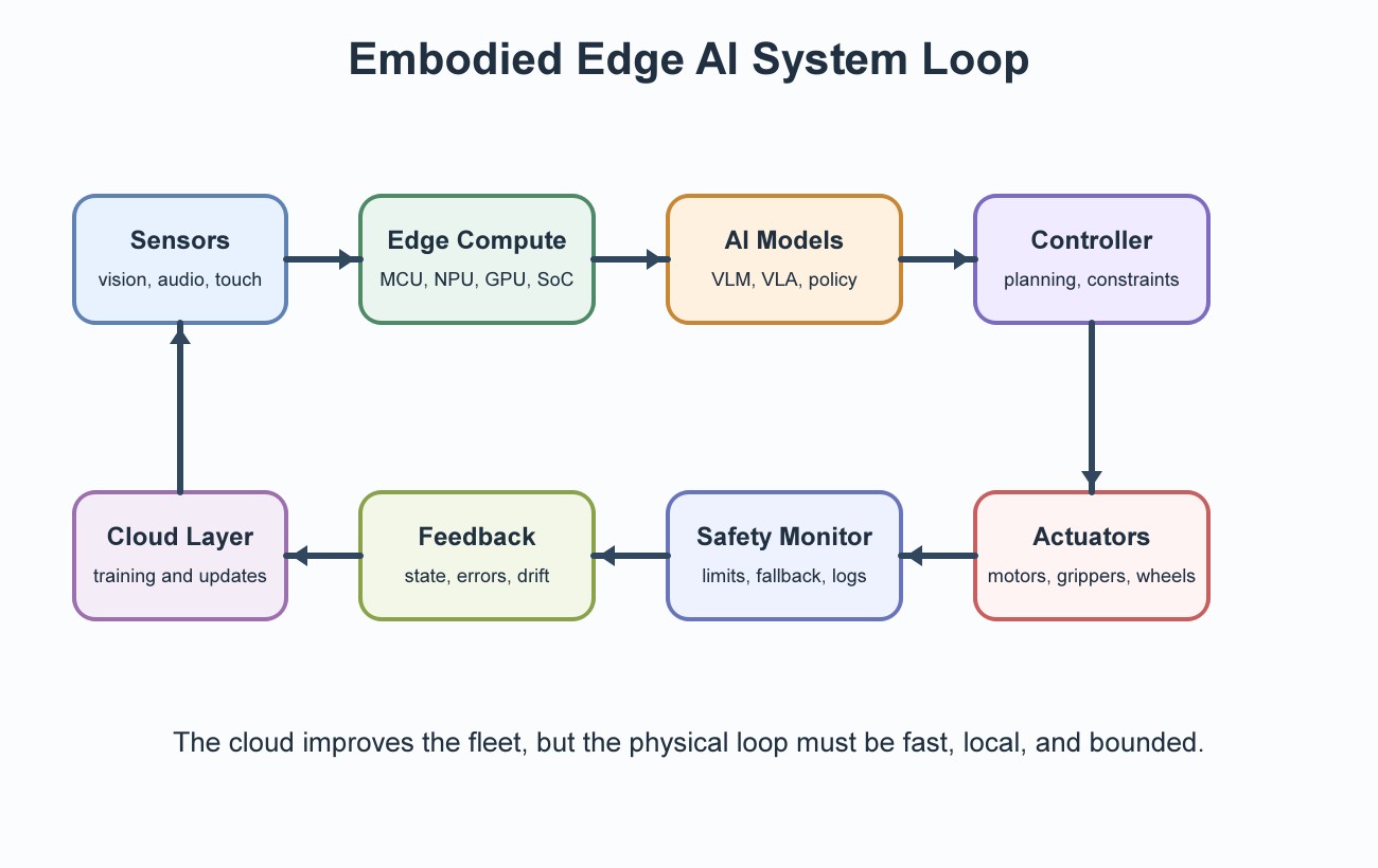 Edge AI is a compute-location choice. Embodied AI is a physical-agent design choice. Many robotics systems need both. Edge AI is a compute-location choice. Embodied AI is a physical-agent design choice. Many robotics systems need both.