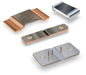 different types of shunt resistors, including surface-mount and bolt-down varieties.