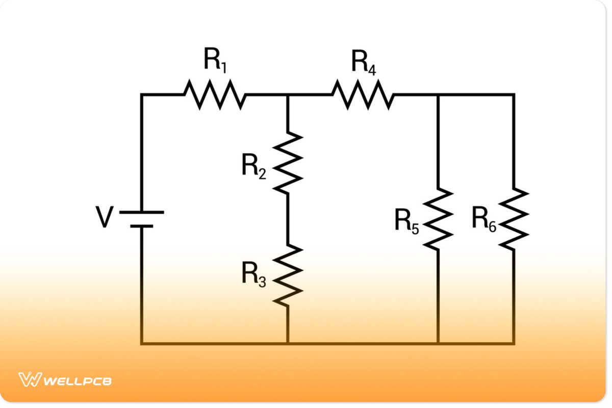 An example of a complex resistor circuit diagram