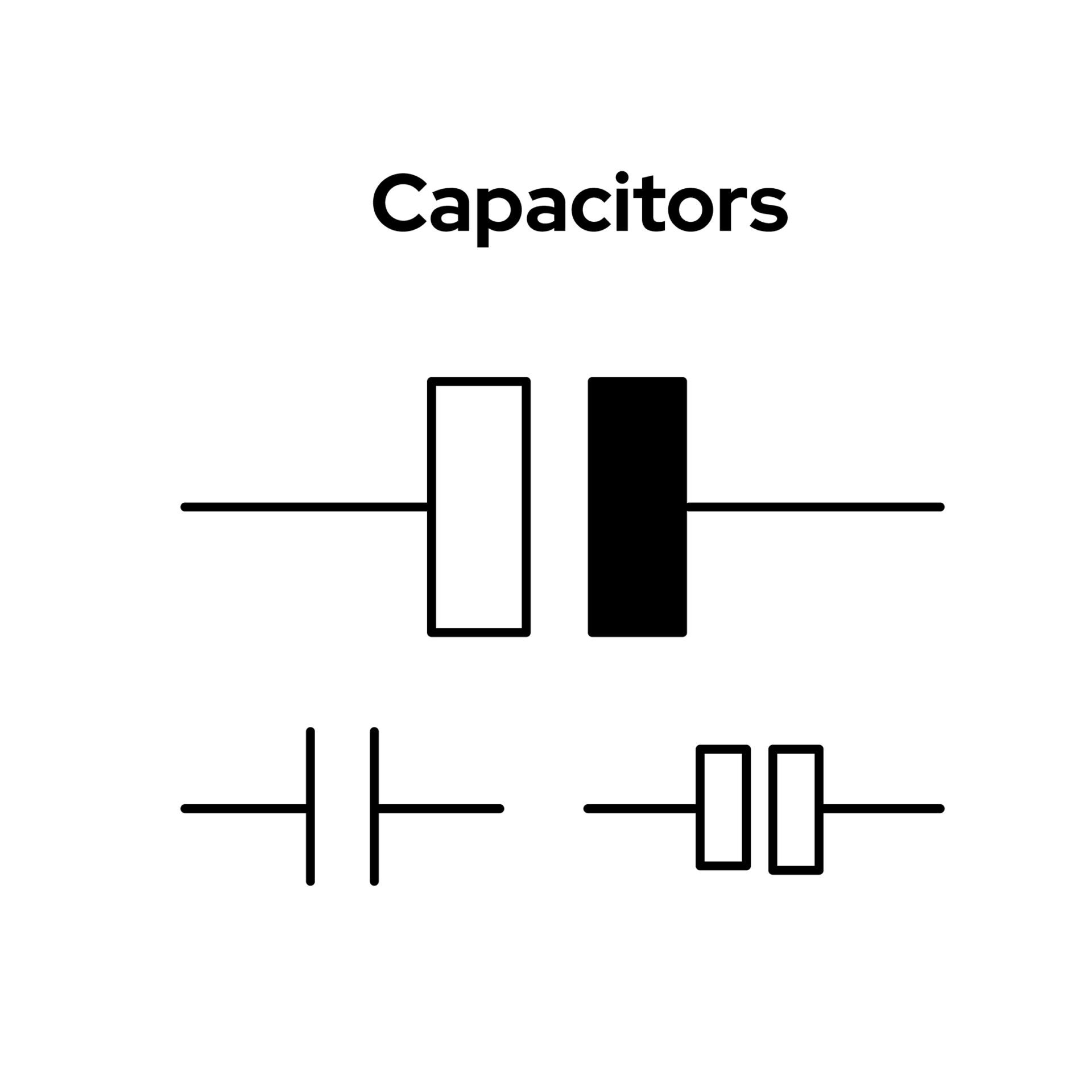 Figure 1: Basic symbols for non-polarized capacitors and polarized capacitors. 