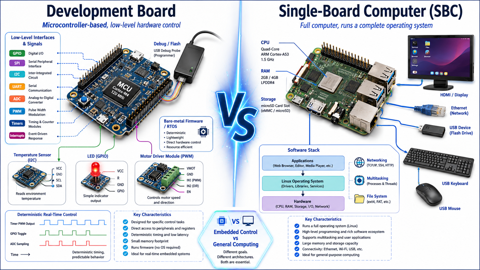 Development board and single-board computer comparison showing <a href='https://www.utmel.com/blog/categories/microcontrollers/8051-microcontroller-history-architecture-applications-and-features'><strong>microcontroller architecture</strong></a> versus full Linux-based computer system in a s.png Development board and single-board computer comparison showing microcontroller architecture versus full Linux-based computer system in a s.png