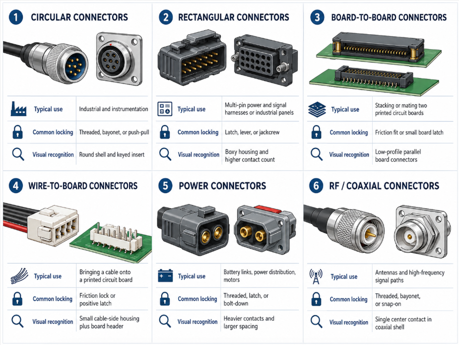 Comparison chart of common electrical connector families including circular, rectangular, board-to-board, wire-to-board, powe.png Comparison chart of common electrical connector families including circular, rectangular, board-to-board, wire-to-board, powe.png