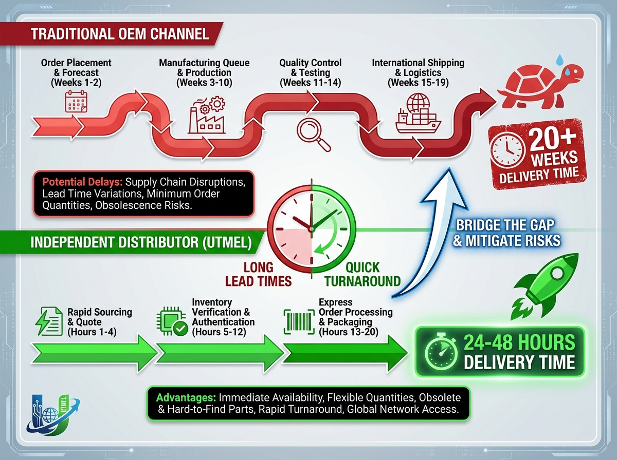 Comparison of optical transceiver lead times between OEM ordering and Utmel Electronic rapid shipping.jpg